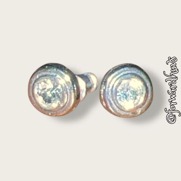 Bundle Sale 3 for $15 | Silver-Tone Stud Earrings with Rhinestone Center - Picture 4 of 9